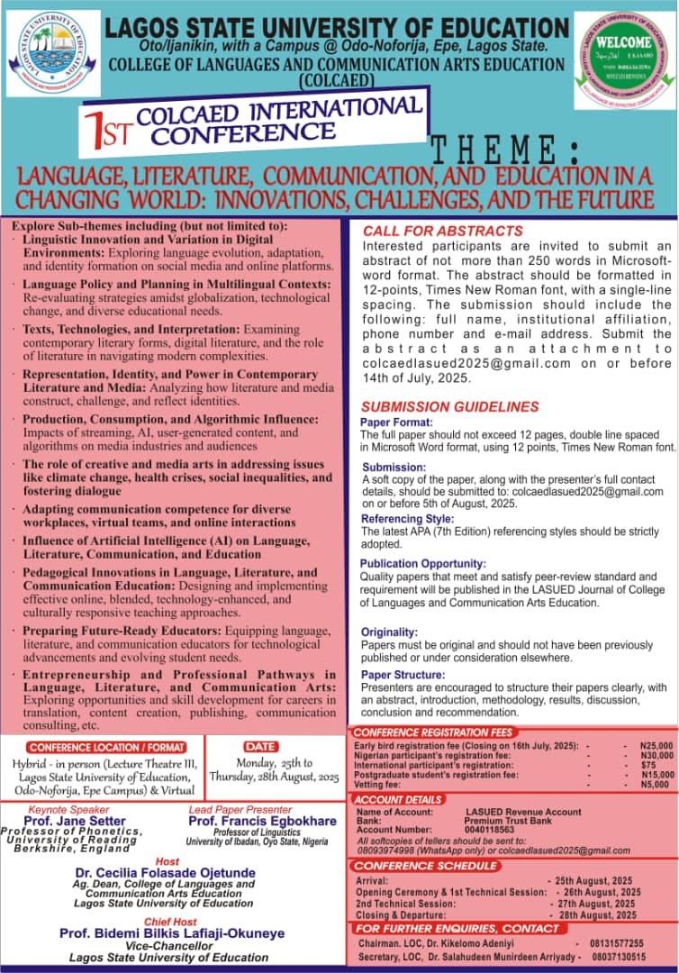 1st International Conference: Language, Literature, Communication, and Education in a Changing World Banner